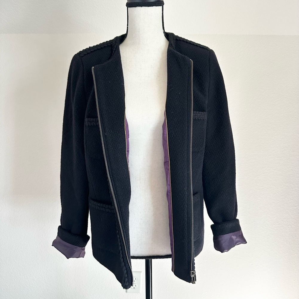 Boden Womens Blazer Jacket Black Full Zip Pockets Wool Blend 12